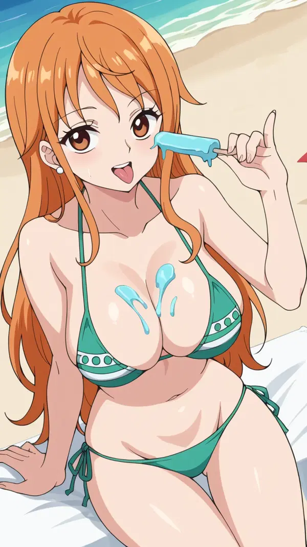 one piece characters nami - A Temptation That Burned Without Sound - AI generated portrait image in 1080x1920 resolution by @anon