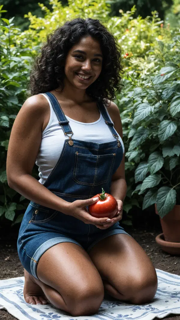 Proud Gardener with Fresh Tomato Harvest - AI generated portrait image in 1080x1920 resolution by Anonymous Creator