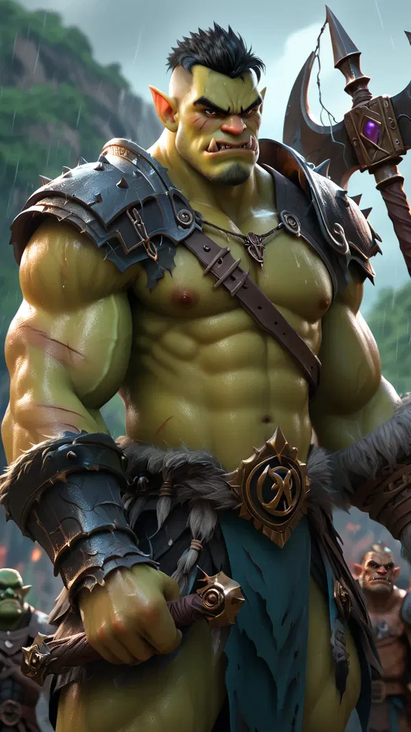 Orc Warrior in Black Armor – Stormy Battlefield - AI generated portrait image in 1080x1920 resolution by Anonymous Creator