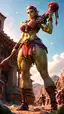 Fierce Orc Warrior Woman in Desert Sunset - AI generated portrait image in 1080x1920 resolution by Anonymous Creator