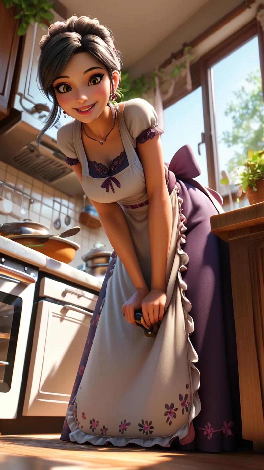 Giantess Baker in Oversized Apron Dress